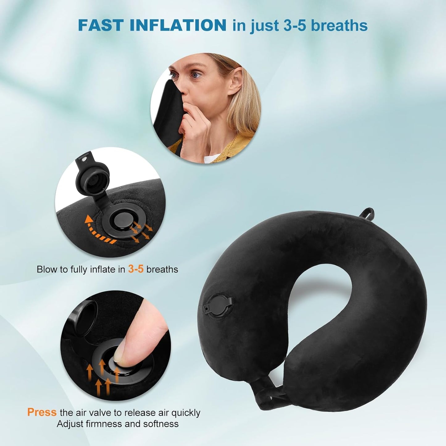 Cirorld Inflatable Travel Neck Pillow, Ultralight and Compact Airplane Pillow, Travel Neck Pillow, Includes Sleeping Mask, Ear Plugs, Carrying Bag