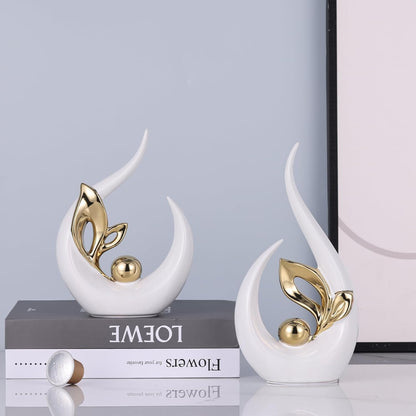 White Gold Abstract Sculptures Home Decor, Ceramic Art Statue Cool Stuff to Put on Shelves&tv Stand Decor, Gold Accent Entertainment Center Decor, Ideal Fireplace Coffee Table Dining Table Decor