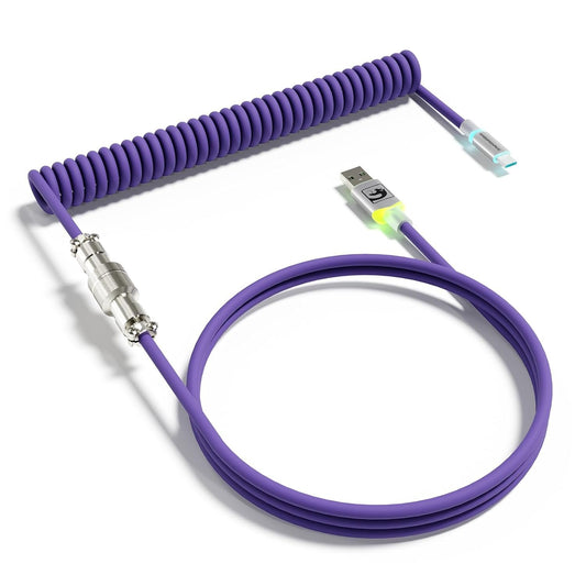 MAMBASNAKE C01Ultra RGB Lighting Coiled Keyboard Cable for Gaming Keyboard, Double-Sleeved Mechanical Keyboard Cable with Detachable Metal Aviator,Type-C to USB-A for Charging/Gaming- Purple