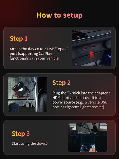 KALOS Car TV Mate Wireless Carplay Adapter & Android Auto Adapter, 3 in 1 HDMl Multimedia TV Stick Converter, Compatible with Fire T V Stick, Switch, Plug & Play Streaming Device