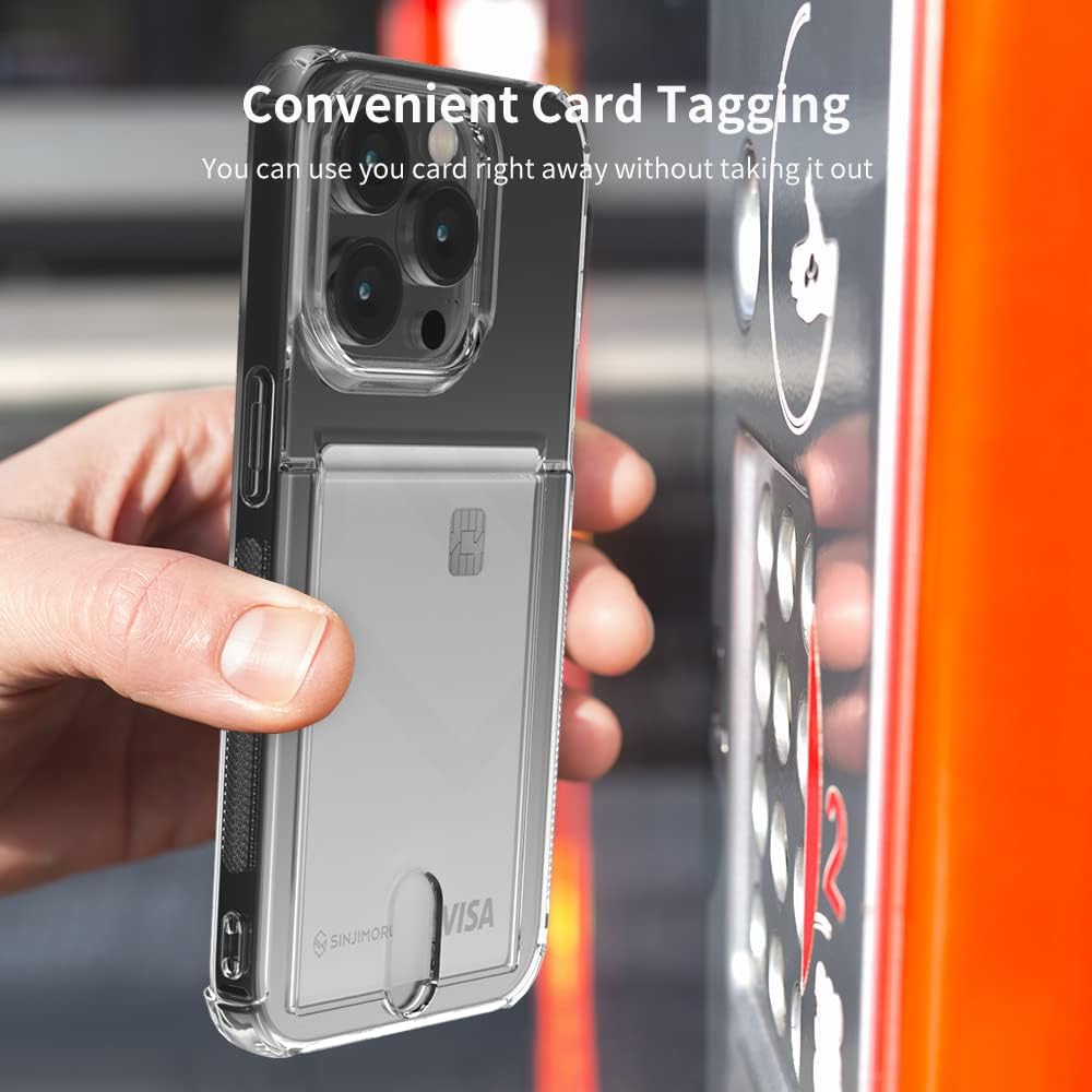 Air-Tip TPU Phone Case with Card Holder, Sinjimoru Slim Fit Clear Phone Wallet Case for Apple iPhone 12 13 14 Cell Phone Cover as Credit ID Card Sleeves. Air-Shield with Card Slot iPhone 14 Plus