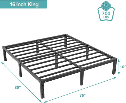 King Bed Frames, 16 Inch Bed Frames King Size Metals Platforms Bed Frames Not Boxs Spring Needed and Heavy Duty Steel Slats