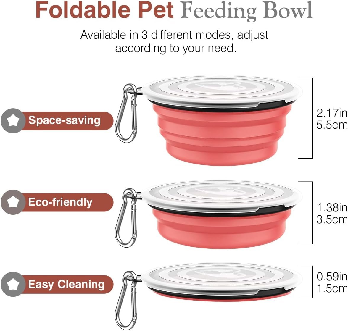 Pawaboo Collapsible Dog Bowls 2 Pack, Silicone Feeding Watering Bowls with Lids & Carabiners for Dogs Cats, Portable Water Feeder Food Bowl for Walking Traveling Home Use, Light Pink + Grey