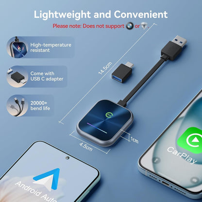 Wireless CarPlay Adapter for iPhone and Android,Converts Wired to Wireless CarPlay Adapter,Plug and Play,Stable Car Control Low Latency for Cars with Built-in Carplay