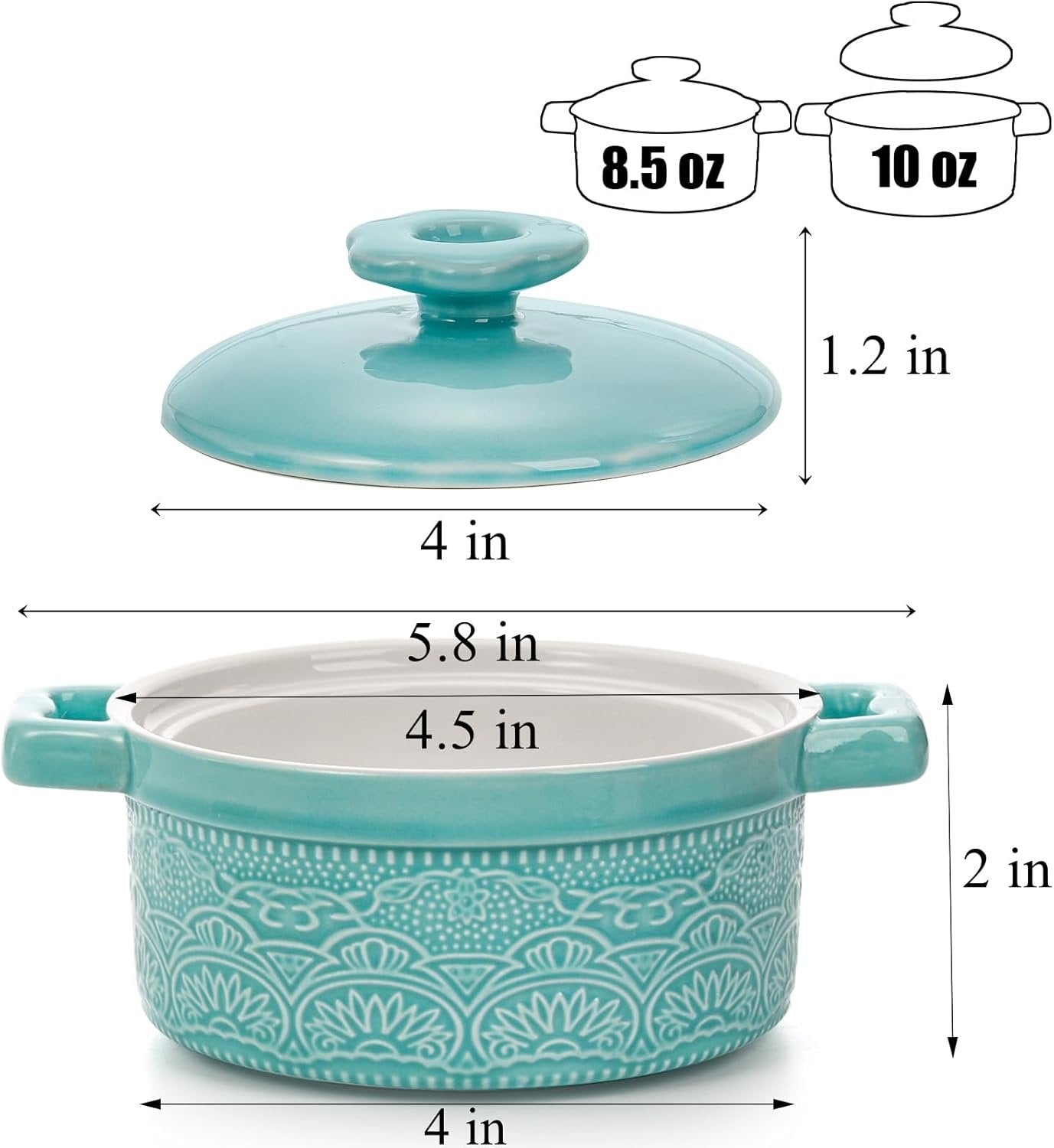 Hacaroa Set of 6 Mini Cocotte with Lid, 8 Oz Ceramic Ramekins with Handles, Small Casserole Dishes Individual Serving Pot for Baking, Soufflé, Soup, Cobbler, Oven Safe, 6 Colors