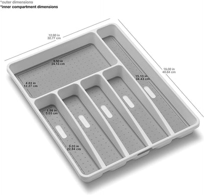 madesmart Antimicrobial Classic Large Silverware Tray Soft Grip, Non-Slip Kitchen Drawer, 6 Compartments, Multi-Purpose Home Organization, EPA Certified, White