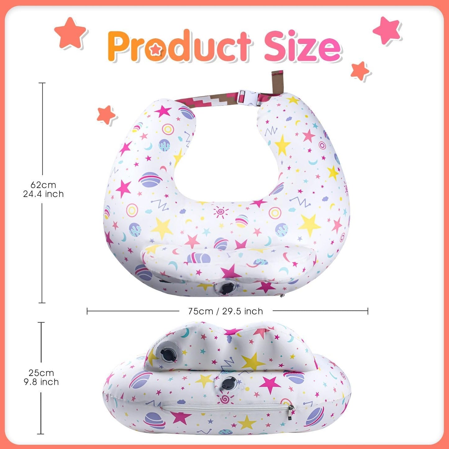 Portabuddy Travel Anywhere Inflatable Nursing Pillow for Breastfeeding Breast Feeding Pillow for Mom & Baby Support, Removable Pure Cotton Cover, Adjustable Waist Strap, Newborn Essentials Must Haves