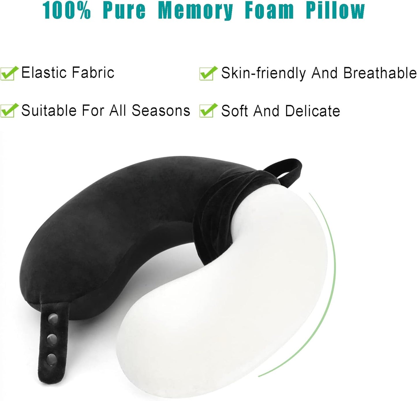 Travel Neck Pillow - Memory Foam Airplane Pillow, Soft Adjustable for Comfort on Planes, Cars, Home Recliners, Black