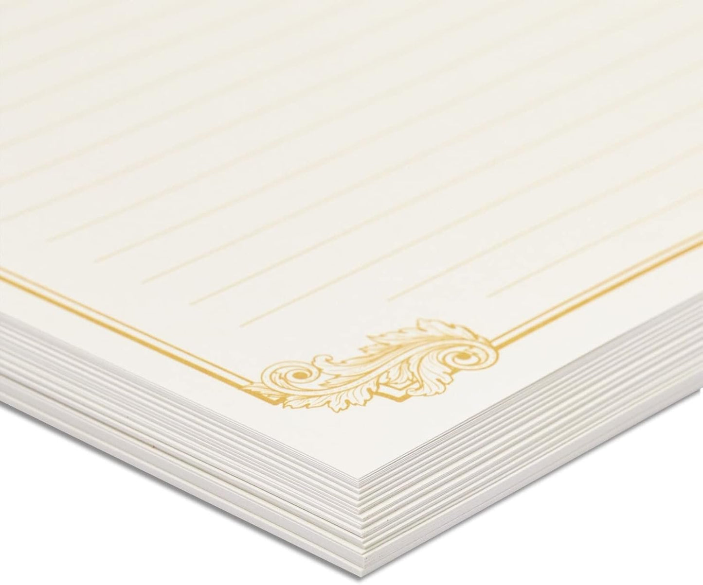 Vintage Style Letter Writing Kit with 60 Sheets of Gold Border Paper and 30 Envelopes for Letters, Valentine's (7.25 x 10 in)