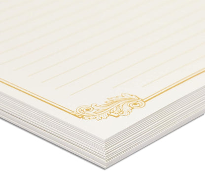 Vintage Style Letter Writing Kit with 60 Sheets of Gold Border Paper and 30 Envelopes for Letters, Valentine's (7.25 x 10 in)