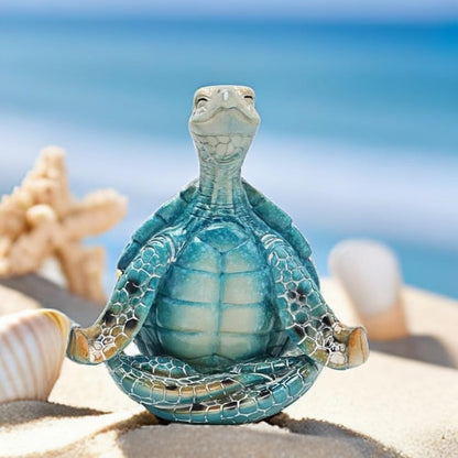 Sea Turtle Meditation Yoga Decor, Meditating Coastal Beach Decorations, Zen Yoga Resin Statue for Home Office Ornaments (Sit in Meditation)