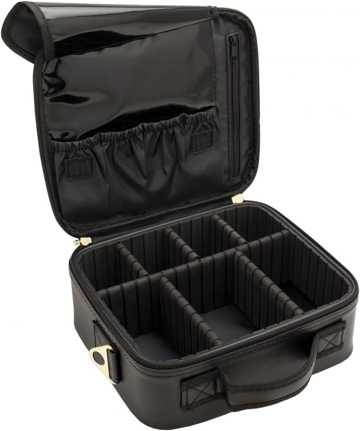 Leonardo LEO50822 Professional Makeup Case Makeup Bag for Travel Cosmetics for Make-up Artist Small without Mirror, Black Gold - Small Without Mirror, Portatrucco