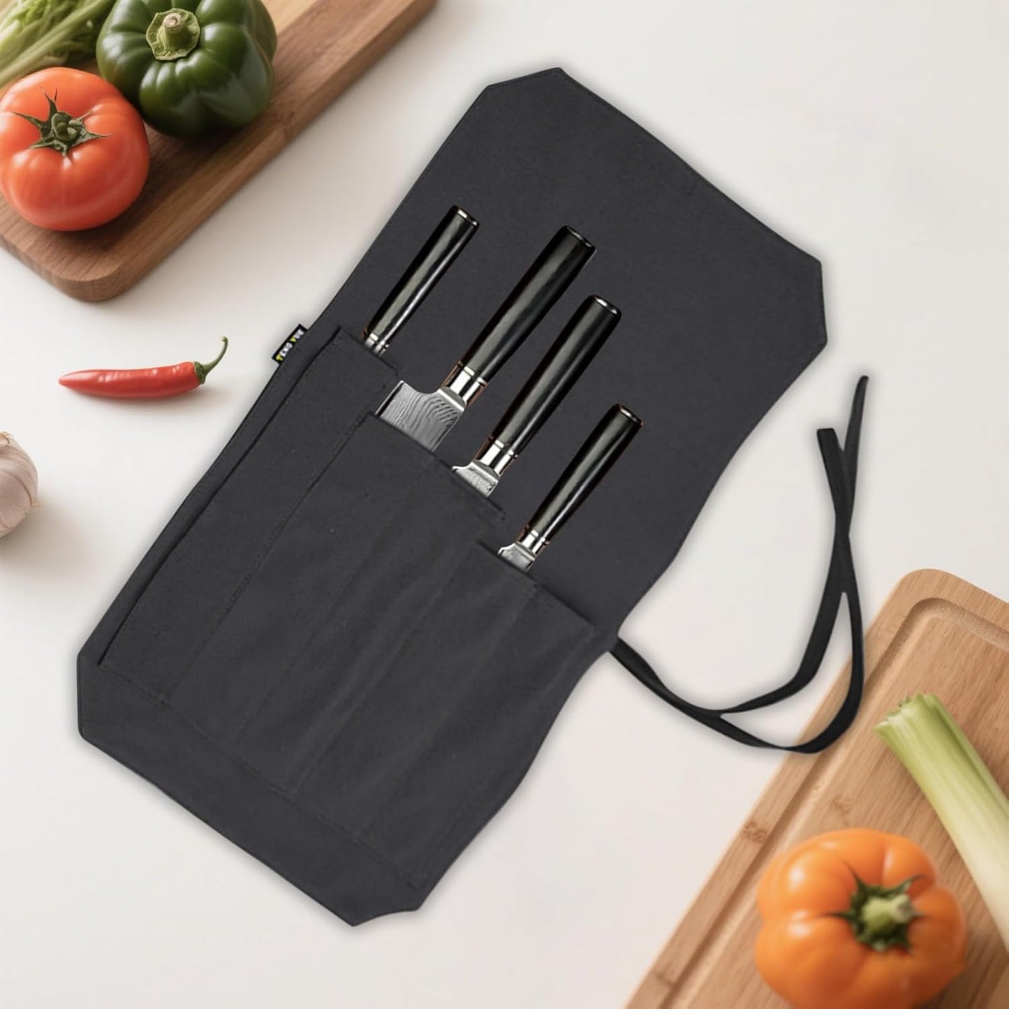 Cutter Roll Bag, Storage Kitchen Tool Organizer, Protective Travel Pouch, 21.26 x 13.78 Inches Portable Carry Case for Camping, Outdoor Cooking, Travel Gear, Black, Please refer to description