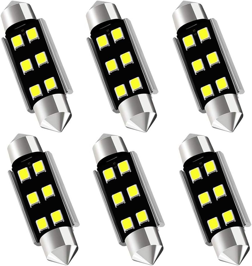 AUXLIGHT 211-2 212-2 578 569 214-2 41MM 1.61”Festoon Canbus Error Free LED Interior Light Bulbs 6000K Xenon White, Super Bright 6SMD Chips for Dome Map Door Courtesy License Plate Lights (Pack of 6)