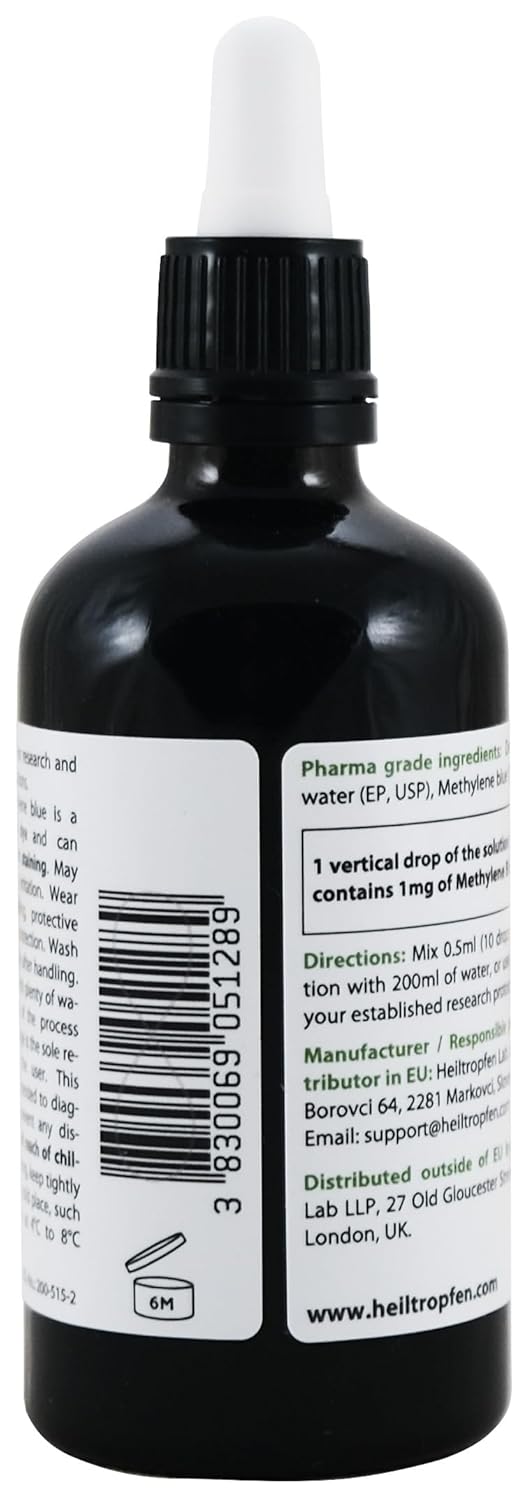 High Concentration 2% Methylene Blue Solution - 100ml | Ultra High Purity | USP Pharmaceutical Grade Ingredients - Third Party Tested | Formaldehyde Free | Methylene | Heiltropfen®