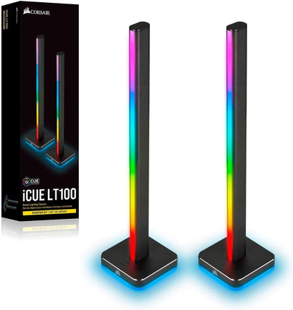 Corsair iCUE LT100 Smart Lighting Towers Starter Kit (Two 422 mm-Tall Towers with 46 Customizable LEDs Each, 11 Preset Lighting Profiles, Built-in Light Diffusion, Removable Headset Holder) Black