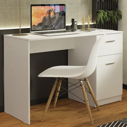 Madesa Compact Computer Desk Study Table for Small Spaces Home Office 43 Inch Student Laptop PC Writing Desks with Storage and Drawer, Modern Ergonomic Gaming Workstation - White