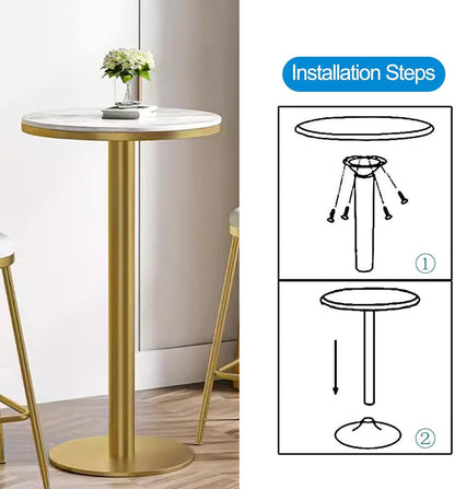 TWHZSAI Round Height Bar Pub Table/with Marble Tabletop And Gold Metal Sturdy Base Indoor-Outdoor Bar Bistro Height Table/Small Breakfast Bar Tall Tables for Kitchen,Dining Room,Living Room(Size:5