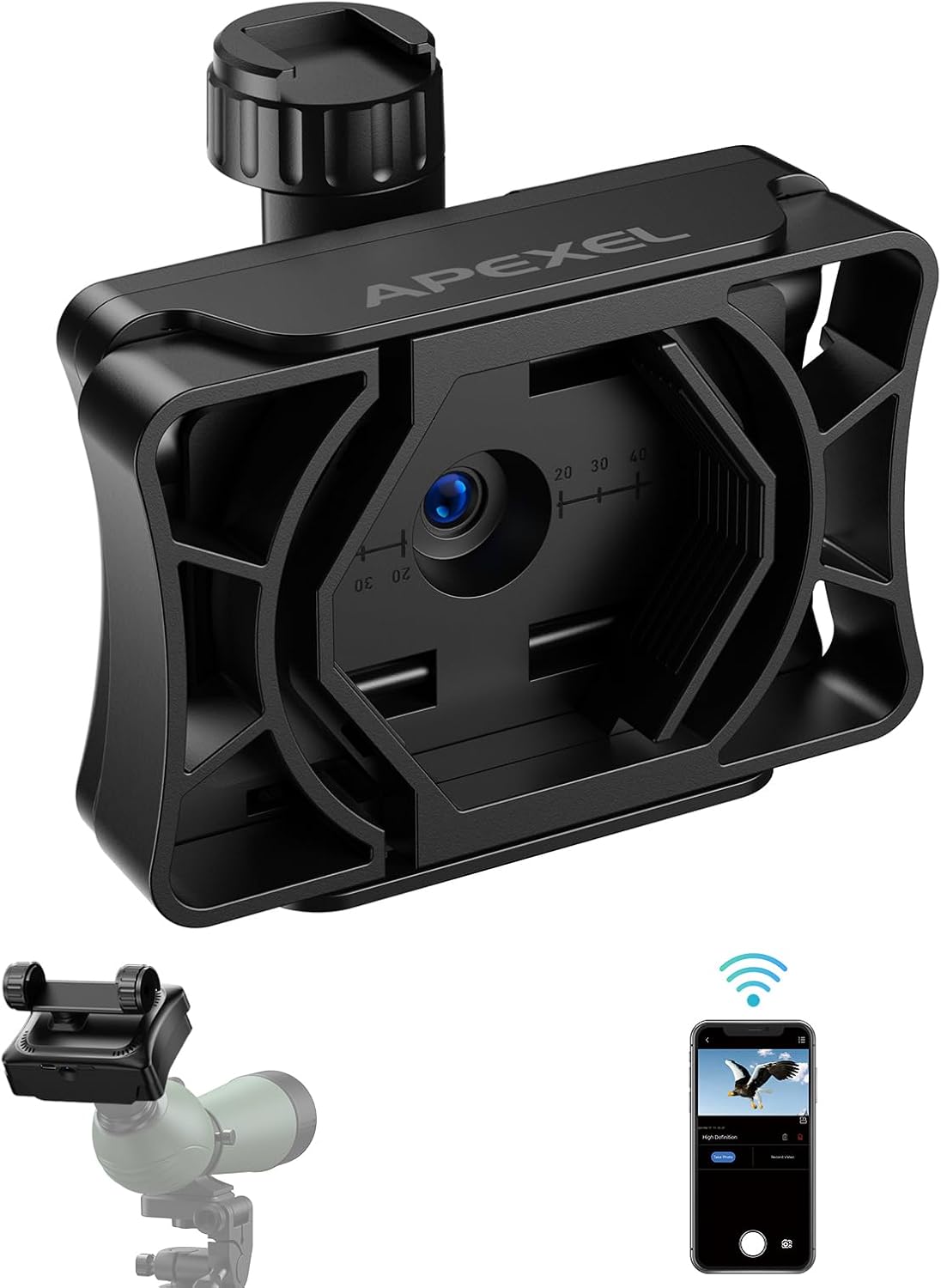 APEXEL Eyepiece Adapter for Wifi Electronic Telescope, 1/2.9 Inch CMOS Color Eyepiece Camera for Telescope and Microscope 23-50mm