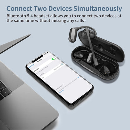 BANIGIPA Open Ear Headphones w/Detachable Boom Mic, True Wireless Earbuds w/DSP Noise Canceling Microphone for Calling, Bluetooth 5.4 Headset w/Charging Case for Office Home Working Traveling-60H