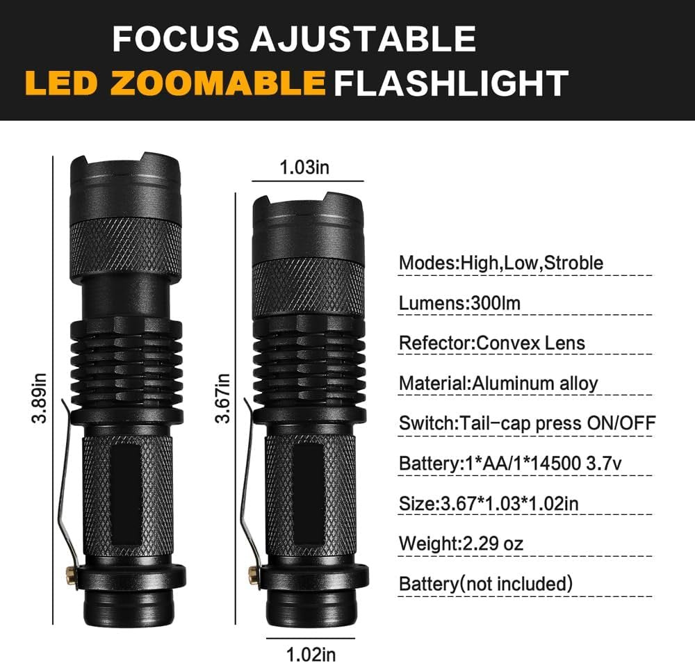 3 Pack Red Green Blue Light Bright Small Flashlights, LED Mini Flashlight High Lumens Pen Light with 3 Modes, Zoomable Torch with Clip, Flash Light for Camping,Outdoor,Emergency