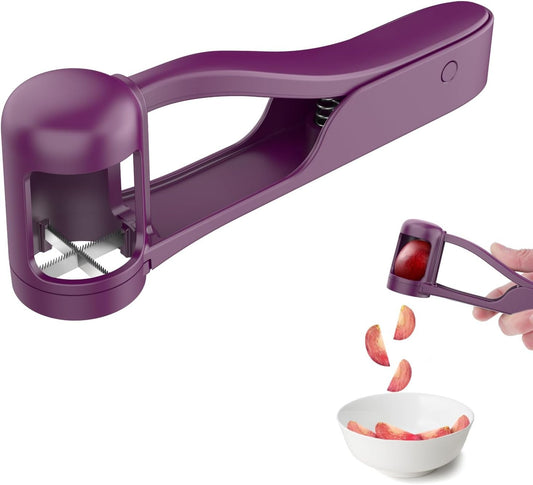 Luvan Grape Cutter for Toddlers,Grape Slicer for Baby Tomato Cherry Strawberry Cutter Tools Into 4 Pieces Vegetable Fruit Salad, Stainless Steel Quarter Corers Pitters Slicer Kitchen Gadget-Purple