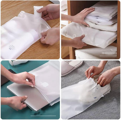 32 Pcs Waterproof Travel Bags with Zip, Multifunctional Storage Bag for Clothes, Shoes, Cosmetics and Baby Accessories - Transparent, Reusable and Resealable