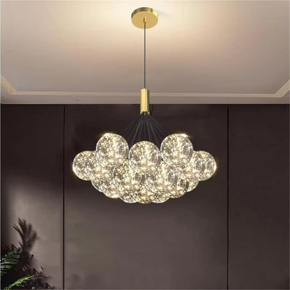Clear Glass Bubble Ball Chandelier Modern Restaurant Indoor Starlight Kitchen Bedroom Foyer Hanglamp Romantic Star Lighting