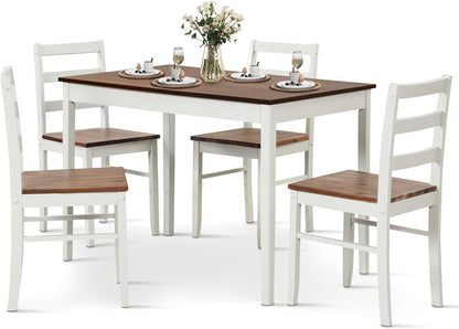 COSTWAY Dining Table Set for 4, Wood Kitchen Table Chairs Set with Rubber Wood Legs, Space-Saving Design, Modern 5-Piece Dinette Set for Small Place, Kitchen, Dining Room, Restaurant (Brown)