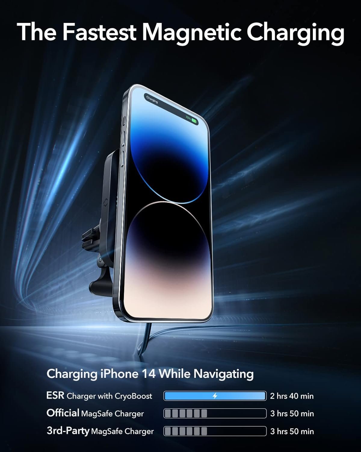 ESR for MagSafe Car Mount Charger with CryoBoost, Magnetic Wireless Car Charger Compatible with MagSafe Car Charger, for iPhone 16/15/14/13/12, S25, Fast Phone Cooling Charger Set, 36W QC 3.0 Adapter