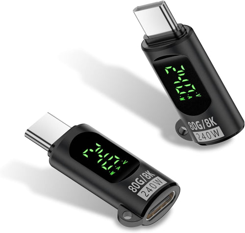 Duttek 80Gbps USB C Adapter with LED Display (2 Pack), 240W USB Type C Digital Display Adapter Female to Male Extension Compatible with Thunderbolt 5, iPhone 15/16, MacBook, iPad
