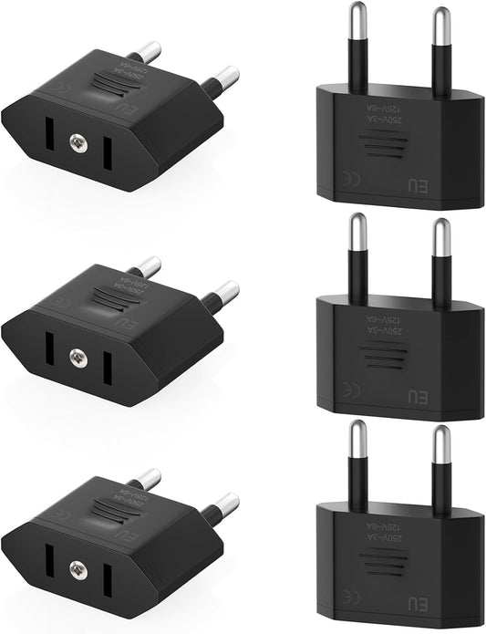 Clomnpe 6 Pcs US Plug to Italy/Europe Adapter US to 2 Pin Europe Adapter US Plug to European Plug Adapter for US Canada Brazil Japan Electronic Devices