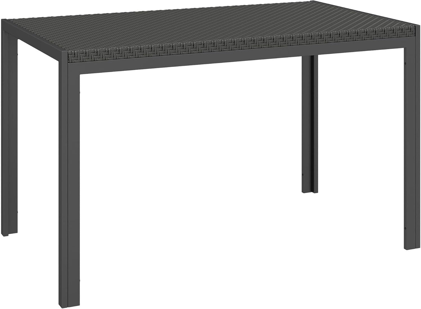 Outsunny 47" Patio Dining Table for 4 Persons, Rectangular Outdoor Table with PE Rattan Wicker Tabletop, Steel Frame for Backyard and Lawn, Black