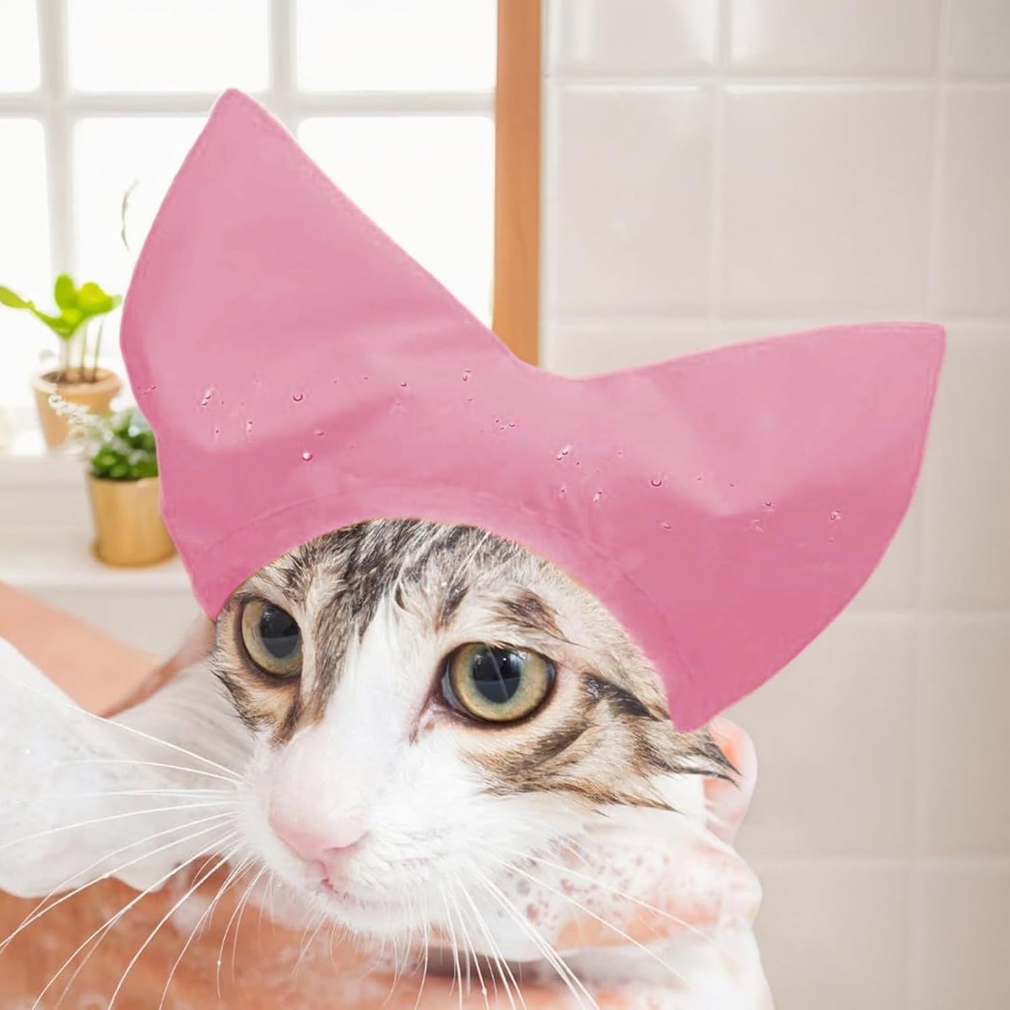 Cat Shower Cap - Oxford Cloth Wrap, Waterproof Adjustable | Pet Ear Cover for Bathing Protection, Headwear for Puppy Grooming, Kitten Cleaning, Small Dog Hygiene in Home Spa Routine