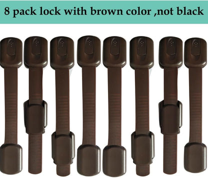 Child Safety kid safety Cabinet Lock Child Proofing Strap Locks for Baby Safety lock,Free Extra Adhesive Tape Included.No Drilling,Easy Installation.(Brown, 8 Pack)