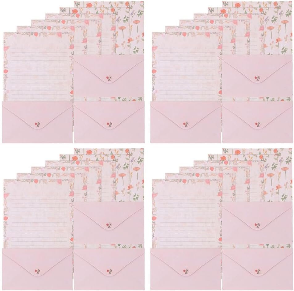 NUOBESTY A5 Stationary Paper and Envelopes Set, 24PCS Floral Stationery Writing Paper 12PCS Matching Envelopes Lined Printing Paper for Home Office School