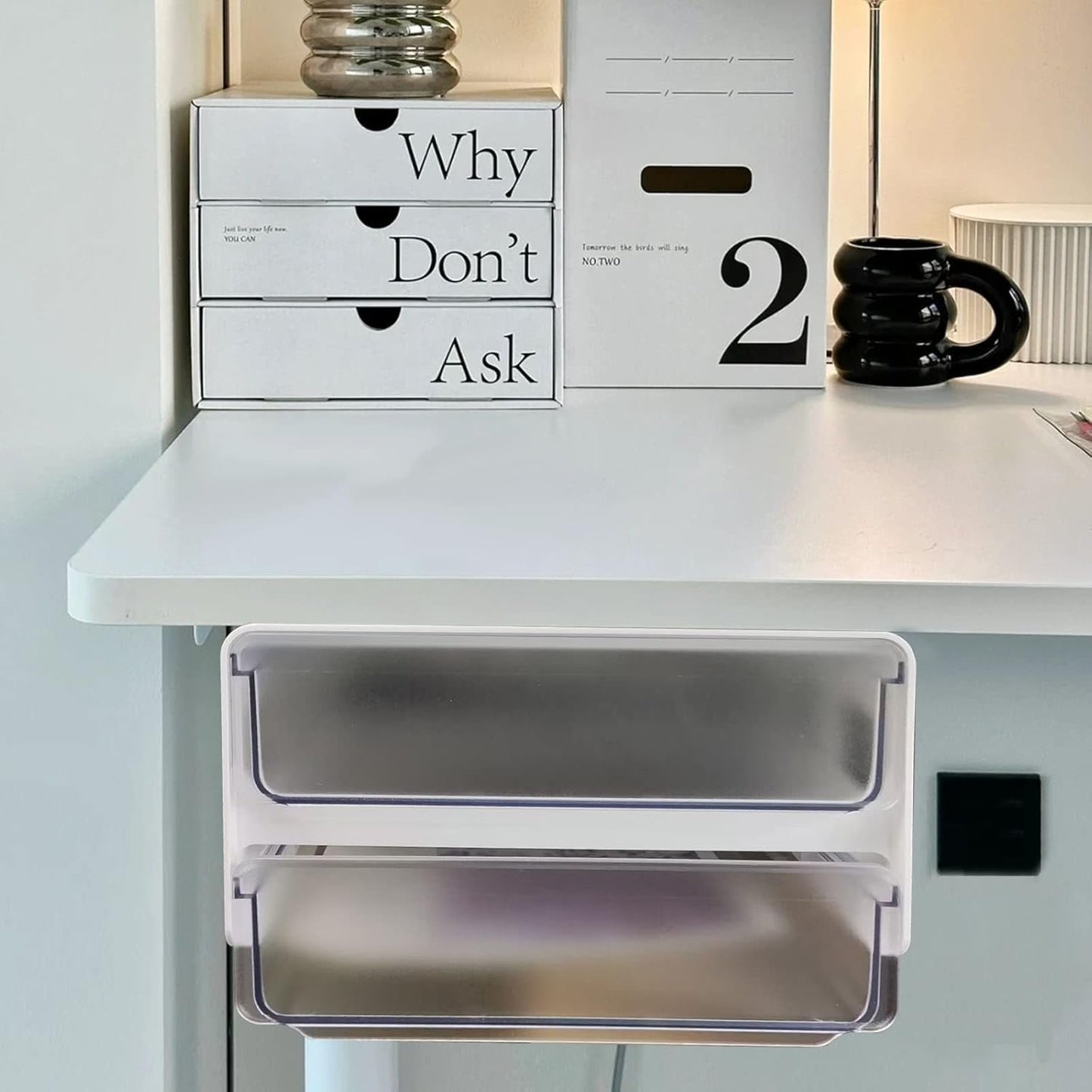 RTUDOPUYT Desk Drawer Attachment, 2 Layers Under Desk Drawer Organizer Slide Out, Adhesive Drawer, Home Office Organization Plastic Desk Accessories & Workspace Organizers (white)