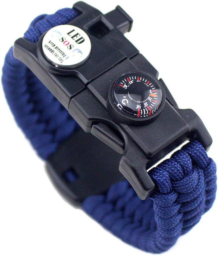 21 in 1 Survival Bracelet, 7 Core Paracord Emergency Sports Wristband Gear Kit Waterproof Compass, SOS LED Light, Thermometer, Rescue Whistle, Fire Starter Multi-Tool Wilderness Adventure Accessories, Nylon