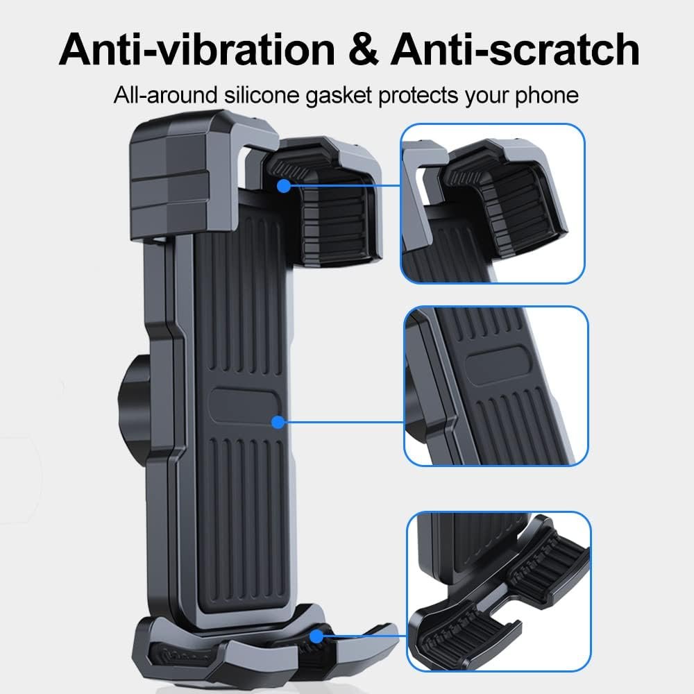 Strong Phone Holder for Bike or Motorcycle,Motorcycle Handlebar Mount,Mountain Bicycle Cellphone Clamp，Scooter Phone Clip,Cycling Motorcycle Accessory Mounts for Cellphones (Black)