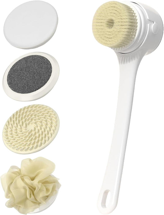 Electric Back Scrubber For Shower, Long Handle Bath Brush, 3 Intensity Settings Body Cleaning Tool For Women, Men, Teens, Elderly, Deep Pore Cleansing, Hot Weather