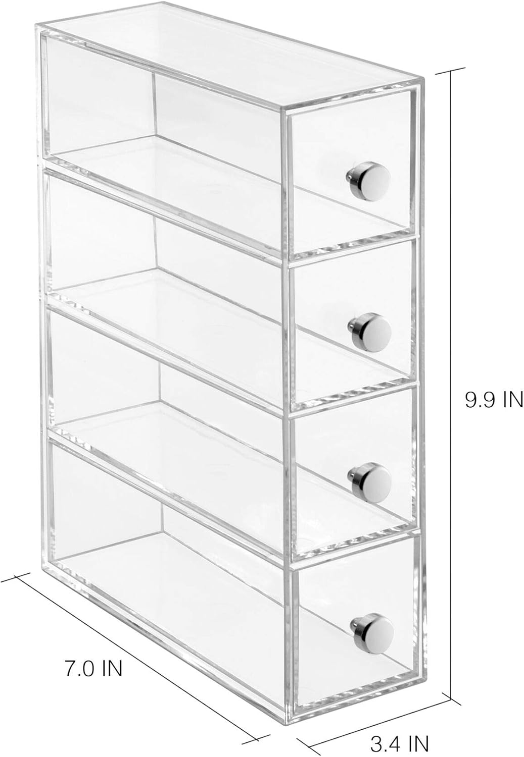 iDesign Makeup Organizer with 4 Drawers, Mini Drawer Makeup Organizer for Make Up, Cosmetics, Jewelry, Makeup Organizer with Plastic Swivel Drawers, Clear