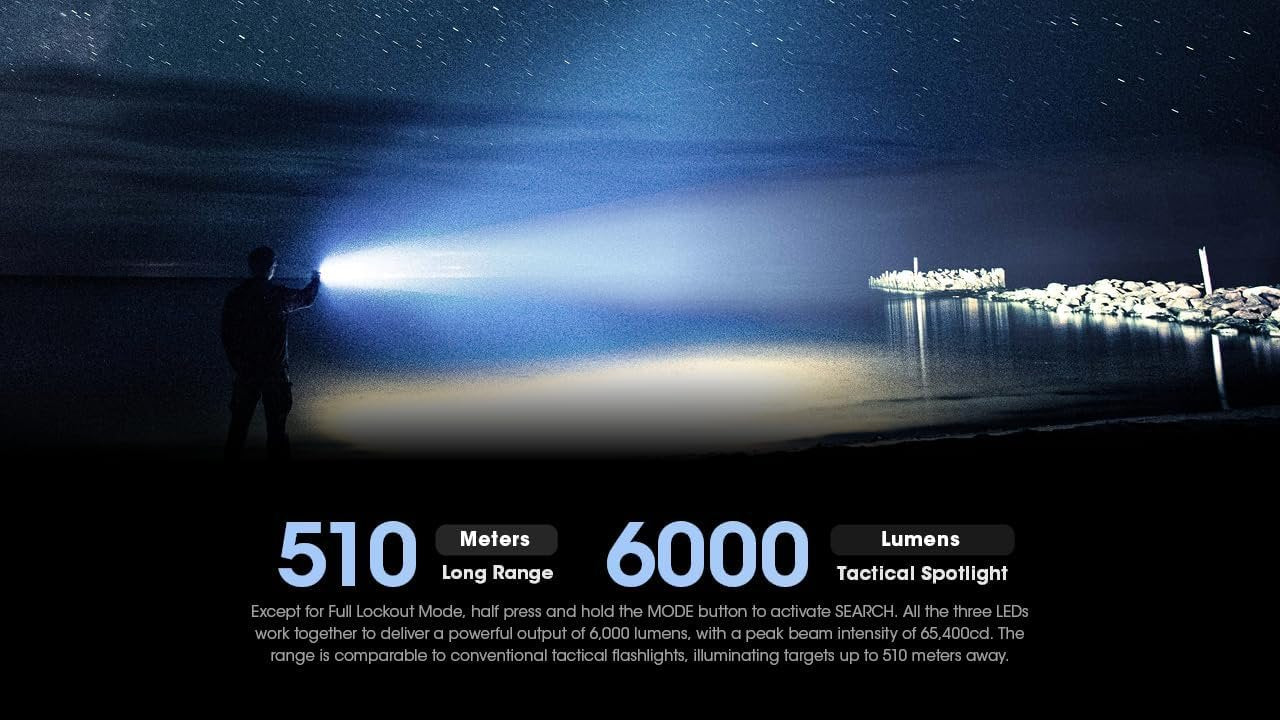 Nitecore TM9K Pro 9900 Lumen High Lumen Tactical Flashlight Sticker, Fast-Charging USB-C for Search and Rescue