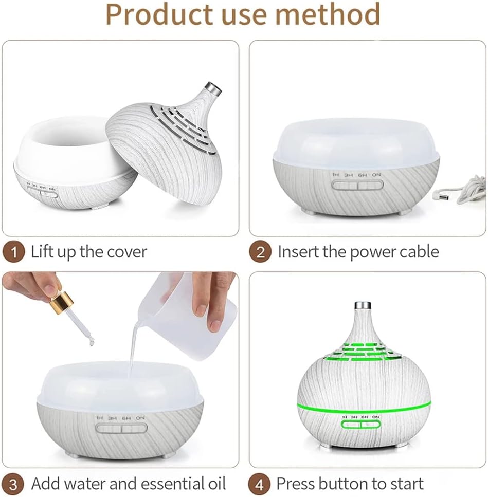 400ml Wood Grain Air Humidifier Remote Control Aroma Essential Oil Difuser Ultrasonic Cool Mist Maker Aromatherapy for Office Home Car (B)