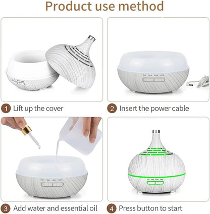 400ml Wood Grain Air Humidifier Remote Control Aroma Essential Oil Difuser Ultrasonic Cool Mist Maker Aromatherapy for Office Home Car (B)