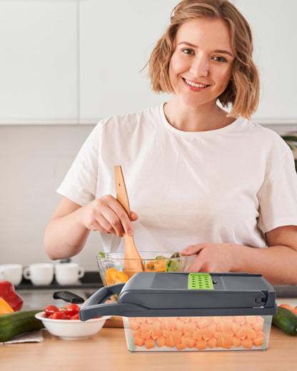 Vegetable Chopper for Kitchen, 15 in 1 Onion Chopper Slicer Dicer Potato Cutter Food Chopper Vegg0ie Chopper Salad Maker Dicing Machine Potato Fruit Chopper with Container
