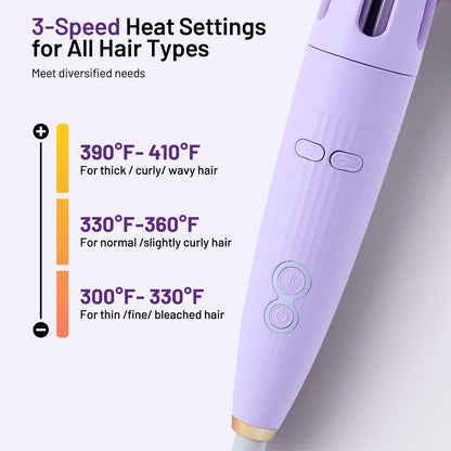 Automatic Hair Curling Iron Automatic Hair Curler Automatic Rotating with 3 Temperature Sets, Anti-Scald, Anti-Tangle Auto Curling Iron Rotating, Purple