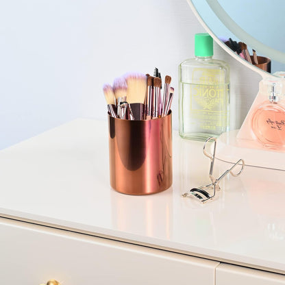 Round pen holder made of 304# stainless steel, pen cup, desk organiser, make-up organiser, brush holder, dressing table, bathroom worktop accessories, rose gold, pack of 2