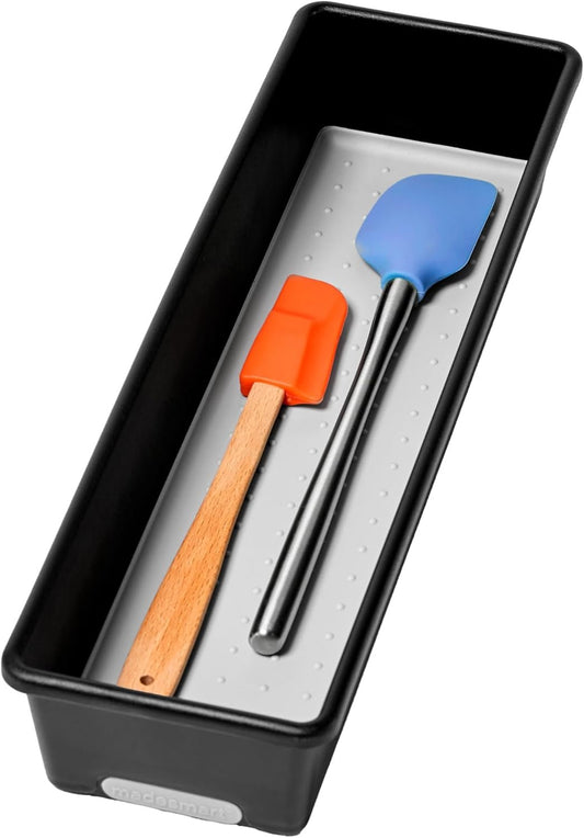 Madesmart 12" x 3" Plastic Multipurpose Storage Organizer Bin for Drawers, Low-Profile Storage Bin Home Organizer, Granite