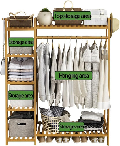 Elegante Appendiabiti Indipendente in bambù con ripiano Superiore, Asta Appendiabiti e vano portascarpe - Organizzatore Guardaroba Aperto per mobili da Camera da Letto, corridoio e Ingresso