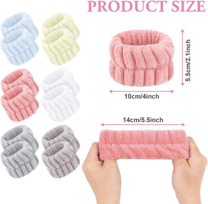 AOOWU Elastic Spa Wrist, 6 Pairs Face Wash Absorbent Bracelets Coral Fleece Bracelets, Makeup Bracelet Face Wash Bracelets for Spa Yoga Make-up
